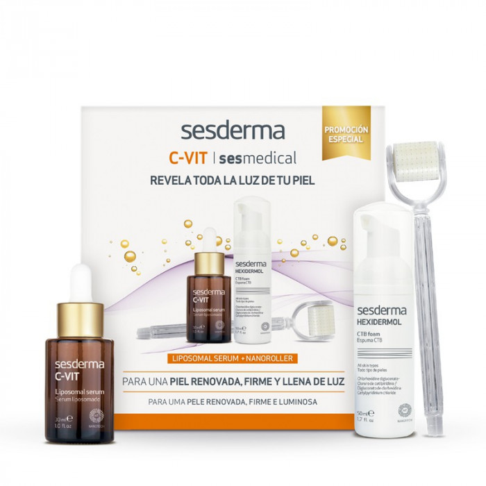 Pack C-Vit Serum Revitalizante 30ml + Espuma de Limpeza 50ml + Nanoroller